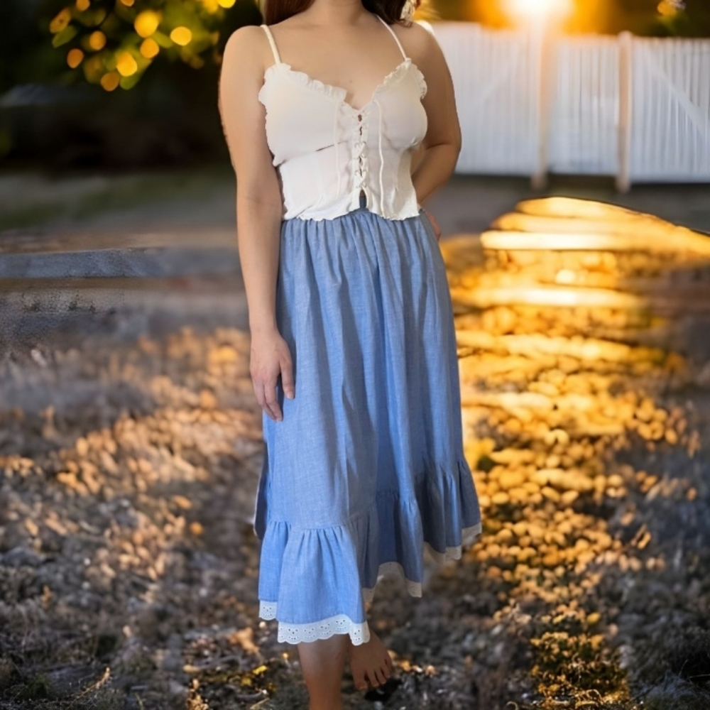 Vtg 70s Prairie Skirt - Picture 2 of 7